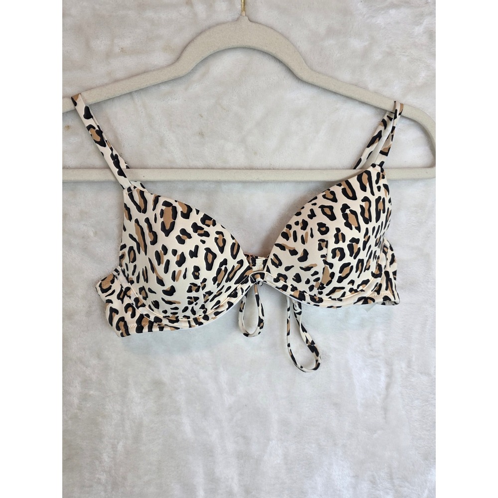 Shade & Shore Leopard Print Underwire Bikini Top Tan Black 34B Swimwear